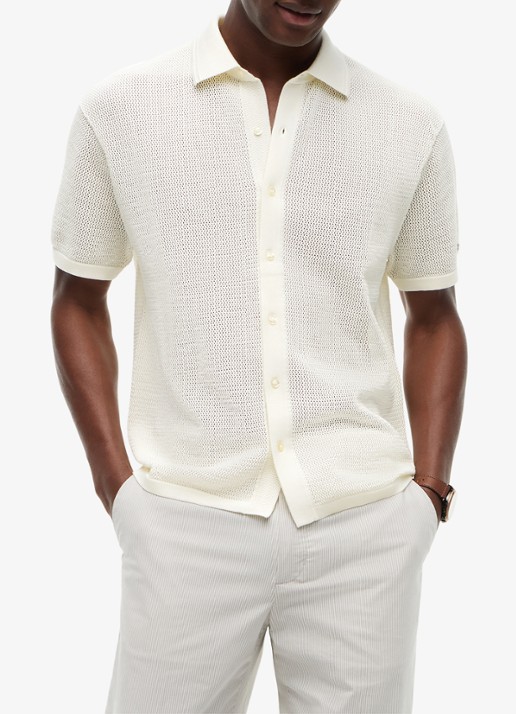 Tommy Hilfiger Relaxed fit overhemd met opengewerkt dessin - detail 4 gebroken wit