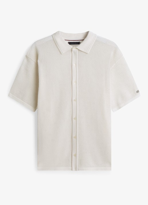 Tommy Hilfiger Relaxed fit overhemd met opengewerkt dessin - voorkant 2 gebroken wit