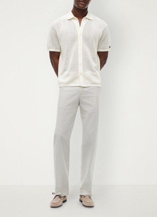 Tommy Hilfiger Relaxed fit overhemd met opengewerkt dessin - voorkant 3 gebroken wit