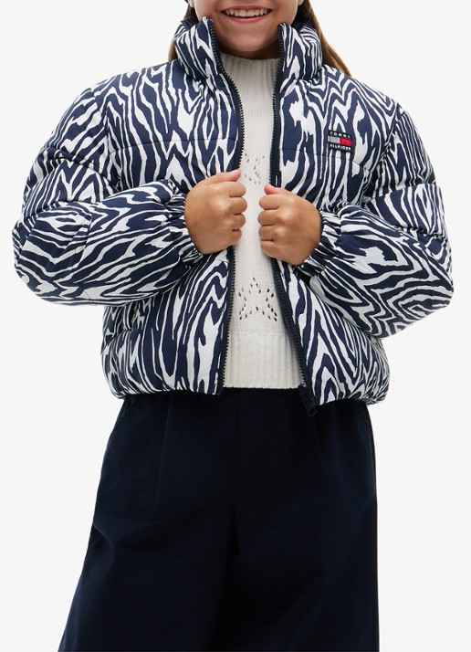 Tommy Hilfiger Reversible puffer jas met dierenprint  - detail blauw