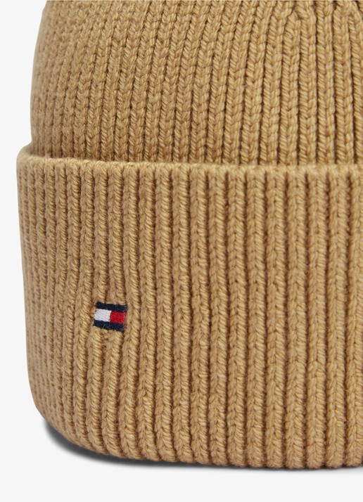 Tommy Hilfiger Ribgebreide muts in wolblend - detail khaki