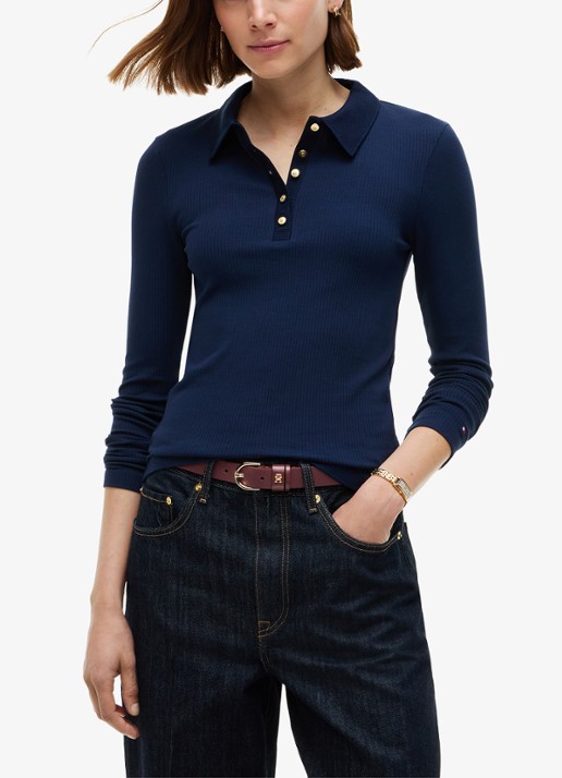 Tommy Hilfiger Ribgebreide polo met knoop details