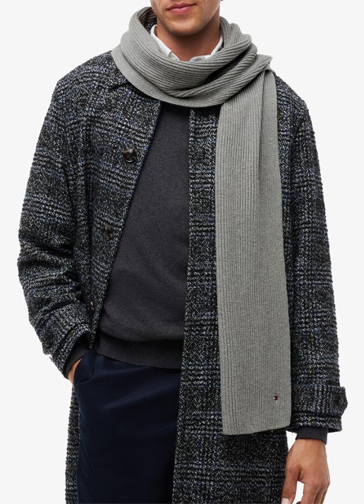 Tommy Hilfiger Ribgebreide sjaal in kasjmierblend 185 x25 cm - detail medium grey heather-p7d