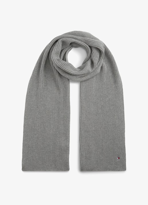 Tommy Hilfiger Ribgebreide sjaal in kasjmierblend 185 x25 cm - voorkant 4 medium grey heather-p7d