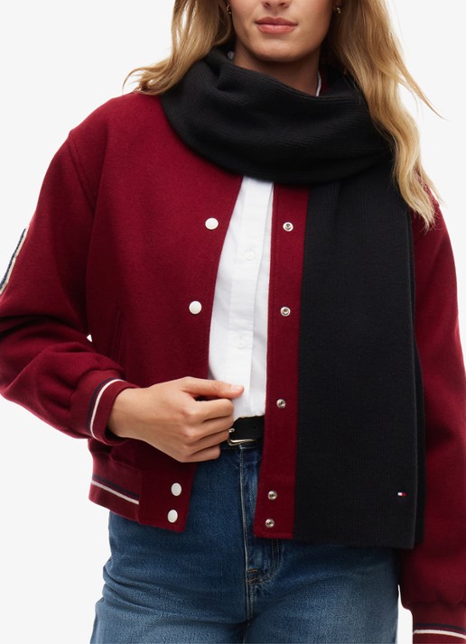 Tommy Hilfiger Ribgebreide sjaal in wolblend - detail 2 zwart