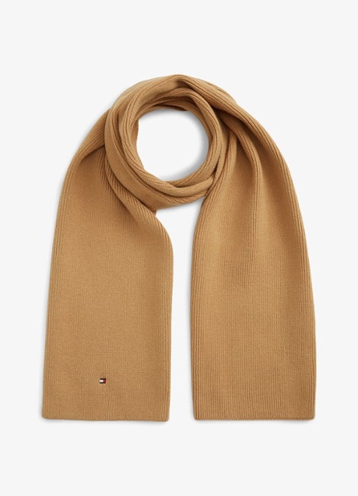 Tommy Hilfiger Ribgebreide sjaal in wolblend - voorkant 4 beige