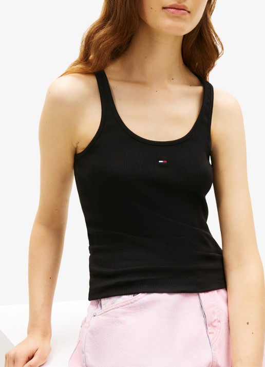 Tommy Hilfiger Ribgebreide tanktop met logoborduring - detail 5 zwart