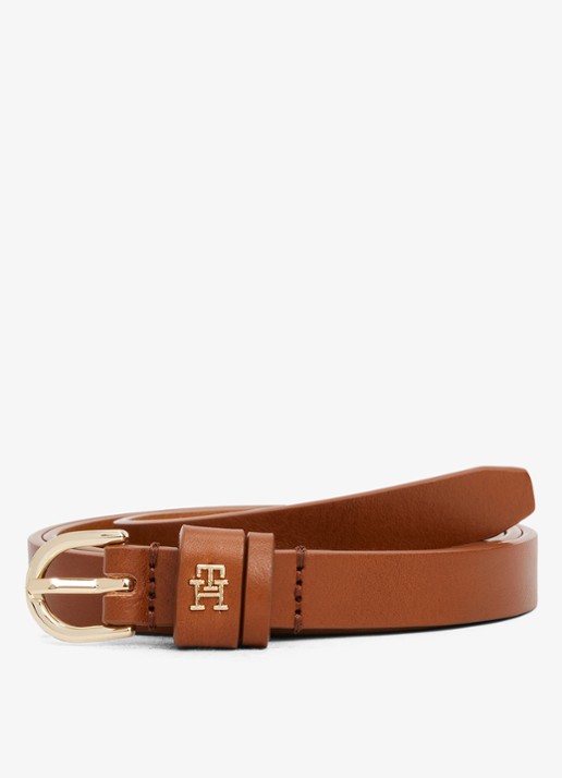Tommy Hilfiger Riem van leer met logo - voorkant 4 cognac