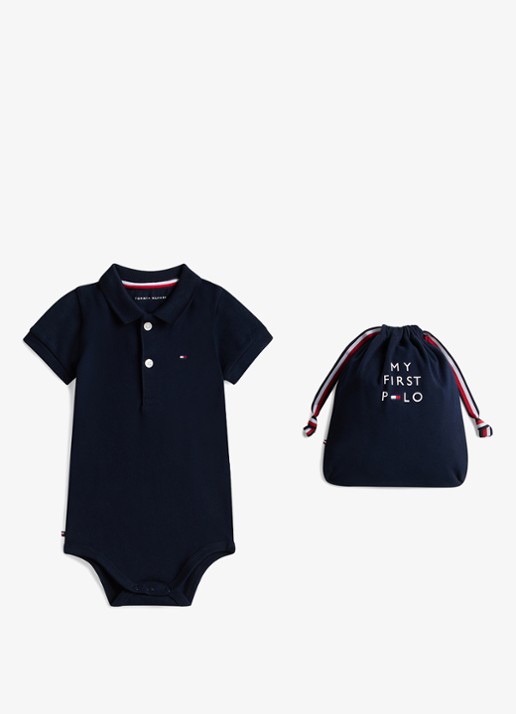 Tommy Hilfiger Romper in cadeauset van katoen - voorkant donkerblauw