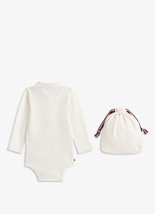 Tommy Hilfiger Romper van katoen met polokraag  - achterkant 5 creme