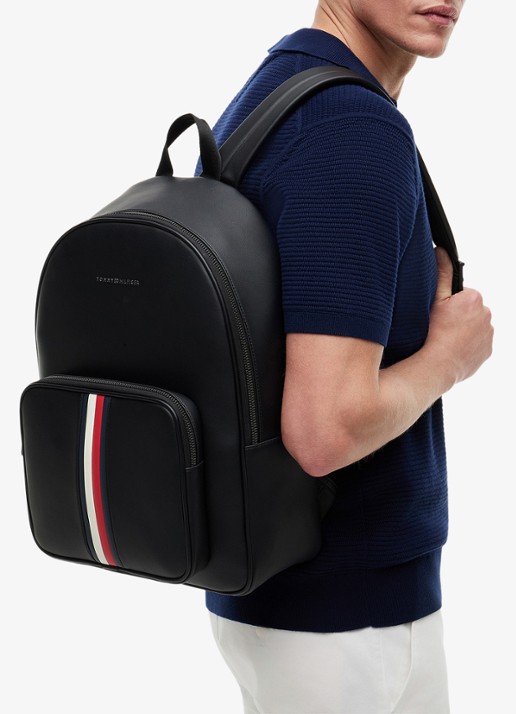 Tommy Hilfiger Rugzak met logo - voorkant 2 diepzwart
