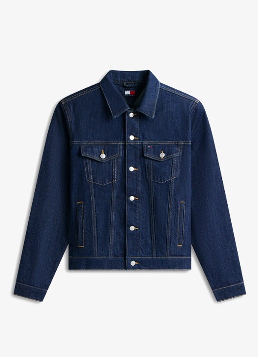 Tommy Hilfiger Ryan Trucker spijkerjas met steekzakken - voorkant donkerblauw