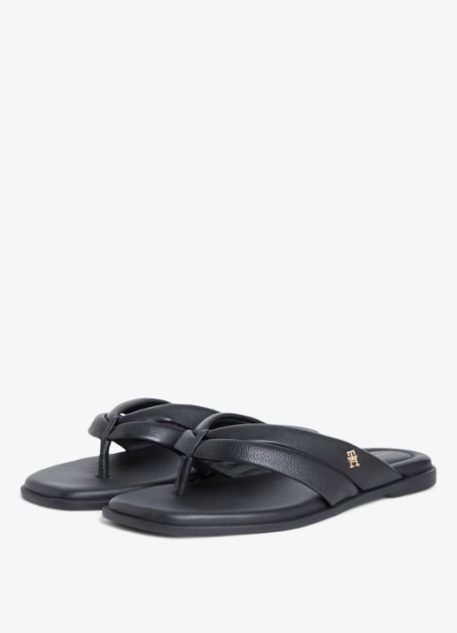 Tommy Hilfiger Sandaal van leer met logo - detail zwart