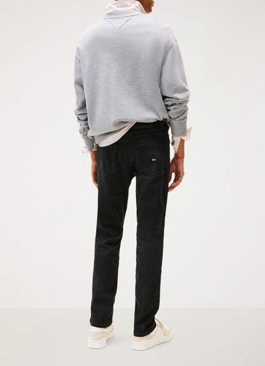 Tommy Hilfiger Scanton slim fit jeans met steekzakken - achterkant zwart