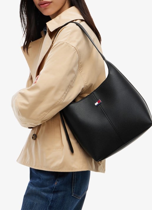 Tommy Hilfiger Schoudertas met logo - detail zwart