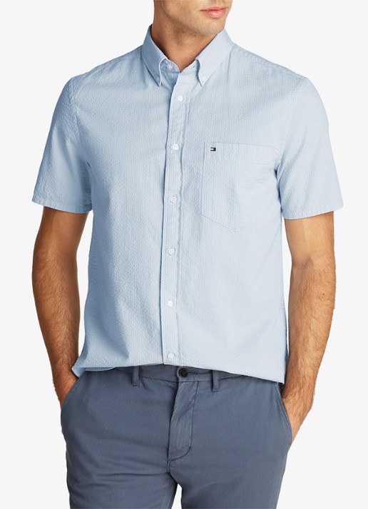 Tommy Hilfiger Seersucker regular fit overhemd met borstzak - detail 3 lichtblauw