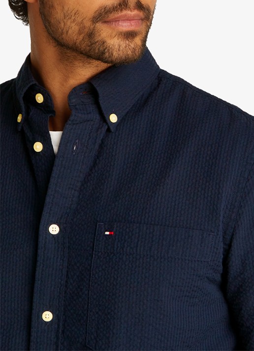 Tommy Hilfiger Seersucker regular fit overhemd met borstzak - detail 4 blauw