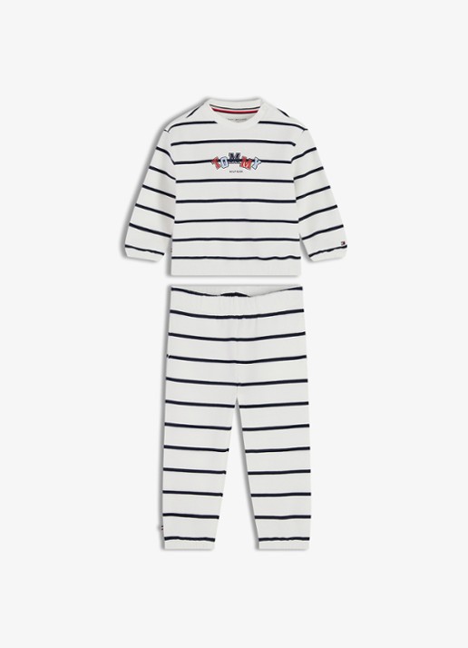 Tommy Hilfiger Set van sweater en joggingbroek met streepprint 2-delig - voorkant wit