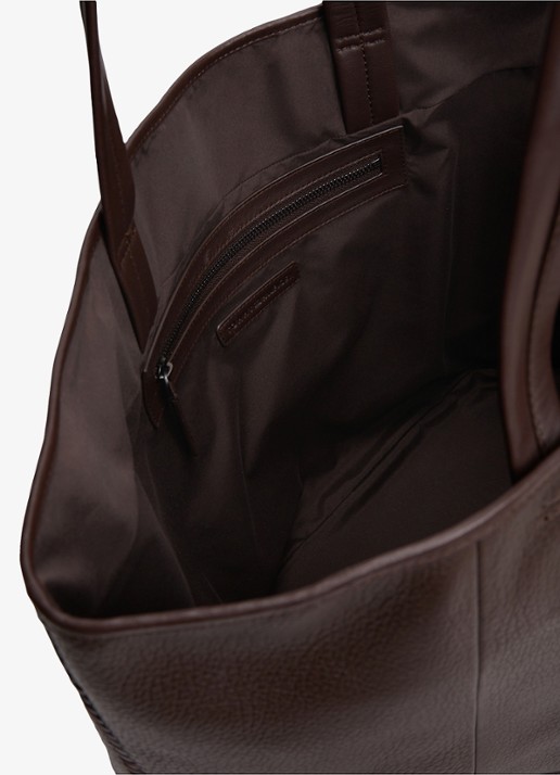 Tommy Hilfiger Shopper met logo - detail donkerbruin