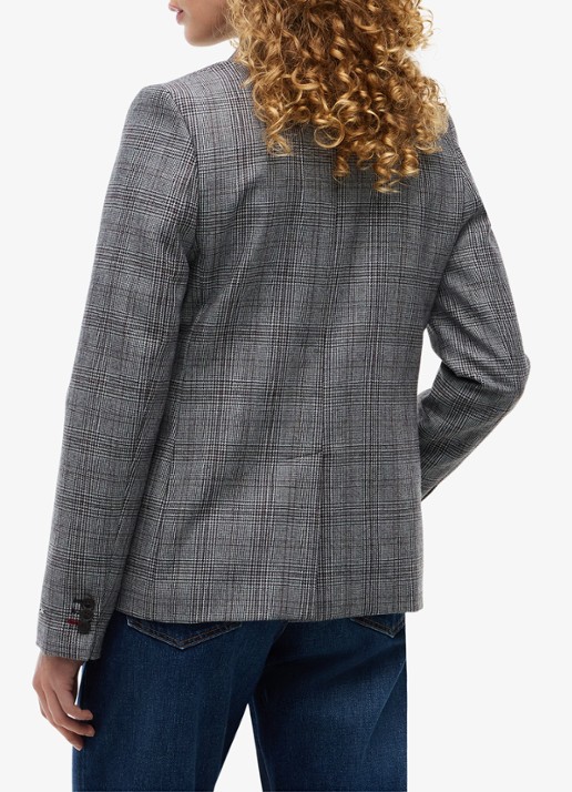Tommy Hilfiger Single-breasted blazer in wolblend met ruitdessin - achterkant 6 grijs