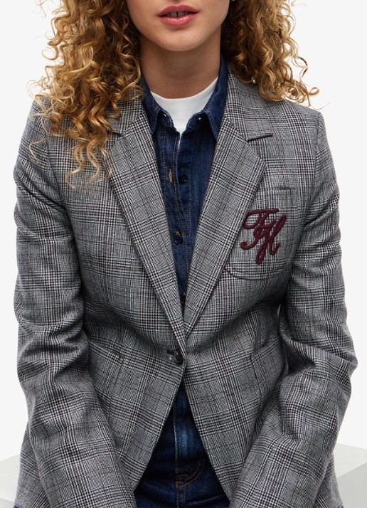 Tommy Hilfiger Single-breasted blazer in wolblend met ruitdessin - detail 3 grijs