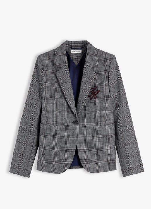 Tommy Hilfiger Single-breasted blazer in wolblend met ruitdessin - voorkant 4 grijs