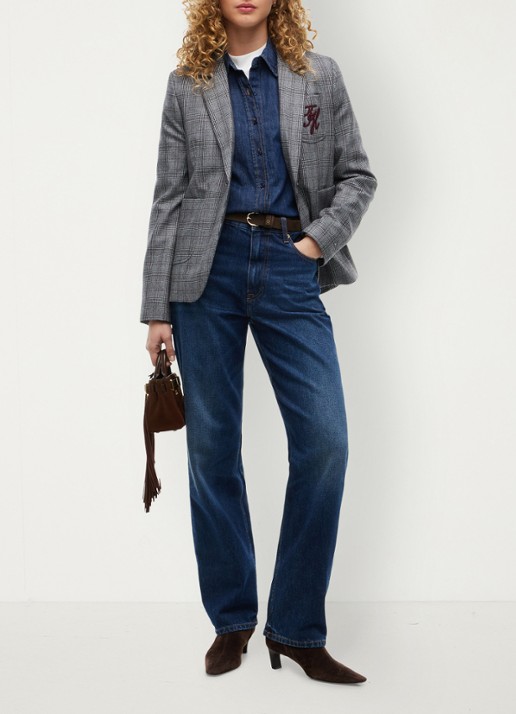 Tommy Hilfiger Single-breasted blazer in wolblend met ruitdessin - voorkant 5 grijs