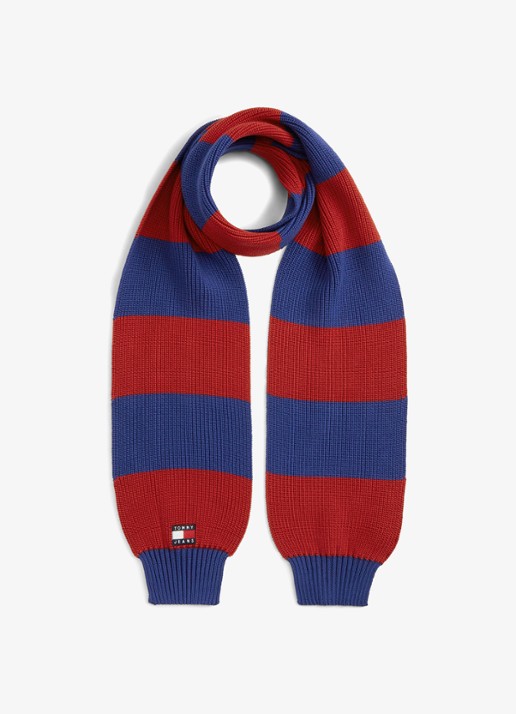 Tommy Hilfiger Sjaal met streepprint - voorkant rood