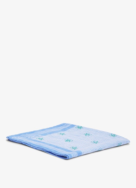 Tommy Hilfiger Sjaal van linnen met streepprint - voorkant 3 blauw