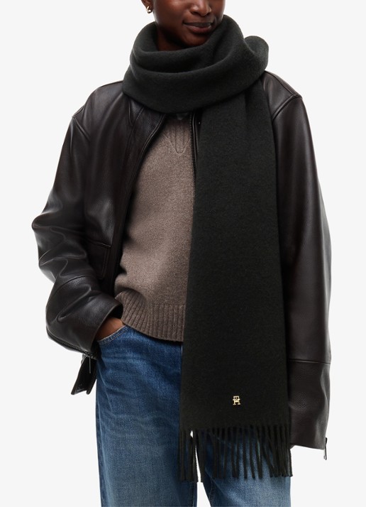 Tommy Hilfiger Sjaal van wol - detail 2 zwart