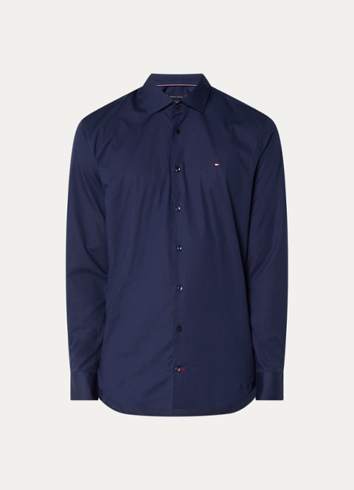 Tommy Hilfiger Slim fit overhemd met logo - voorkant 6 donkerblauw