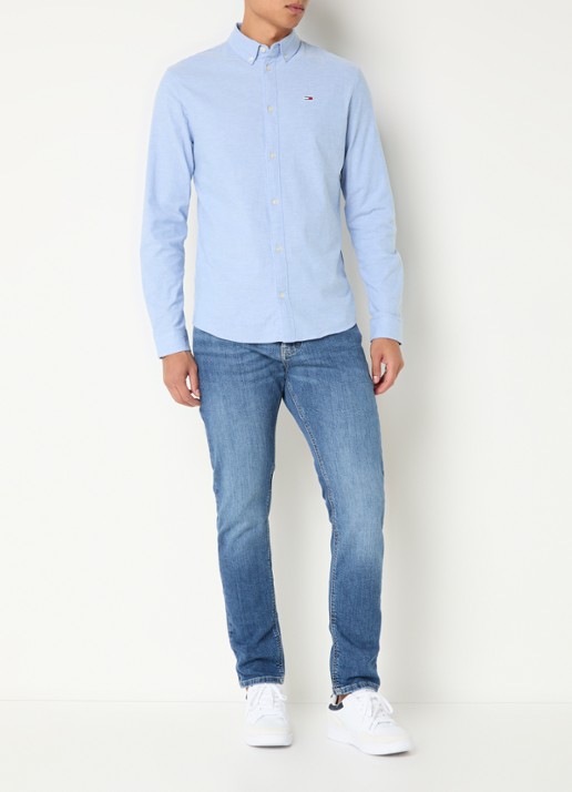 Tommy Hilfiger Slim fit overhemd met logoborduring - voorkant 4 lichtblauw