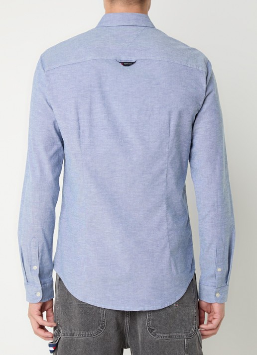 Tommy Hilfiger Slim fit overhemd met logoborduring - achterkant staalblauw