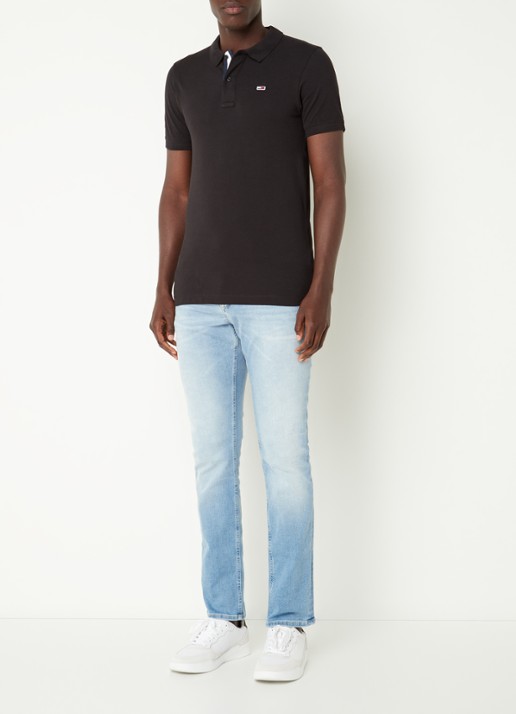 Tommy Hilfiger Slim fit polo van katoen met logo  - voorkant 4 zwart