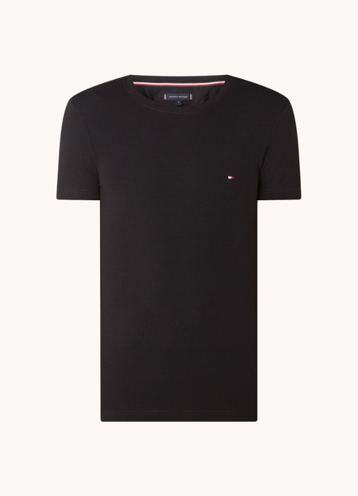 Tommy Hilfiger Slim fit T-shirt met logoborduring  - voorkant 2 zwart