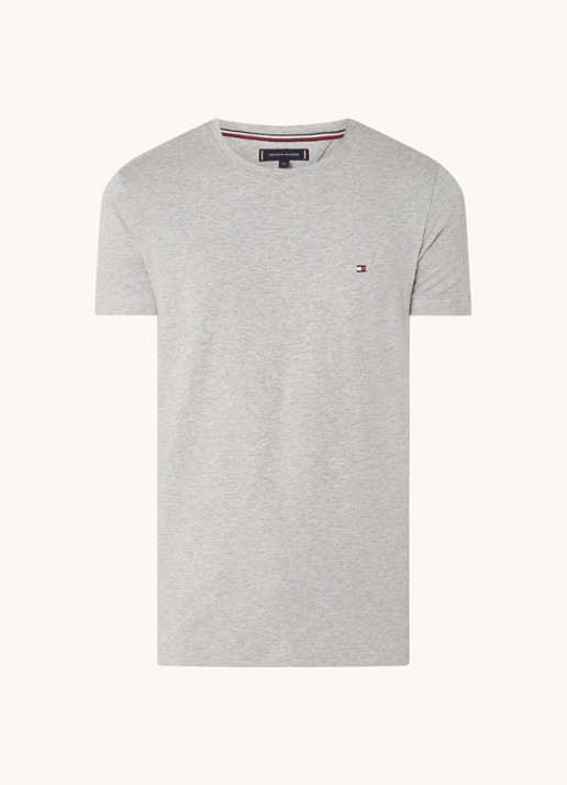 Tommy Hilfiger Slim fit T-shirt met logoborduring  - voorkant 2 grijsmele