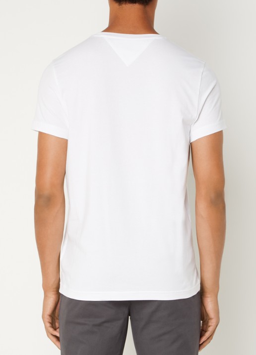 Tommy Hilfiger Slim fit T-shirt met logoborduring  - achterkant 4 wit