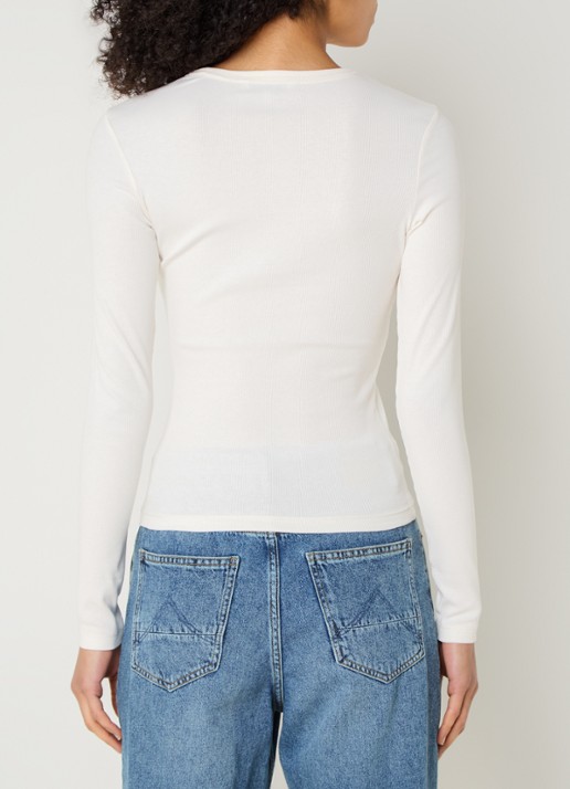 Tommy Hilfiger Slim Ribbed Long Sleeve T-Shirt - achterkant gebroken wit