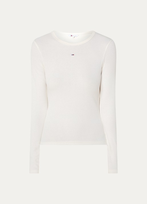Tommy Hilfiger Slim Ribbed Long Sleeve T-Shirt - voorkant 2 gebroken wit