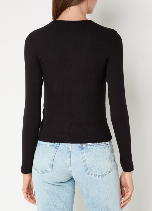 Tommy Hilfiger Slim Ribbed Long Sleeve T-Shirt - achterkant zwart