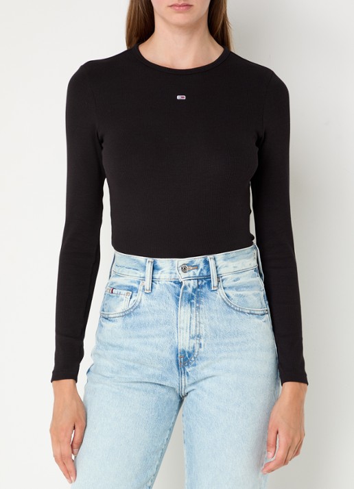 Tommy Hilfiger Slim Ribbed Long Sleeve T-Shirt - detail 4 zwart