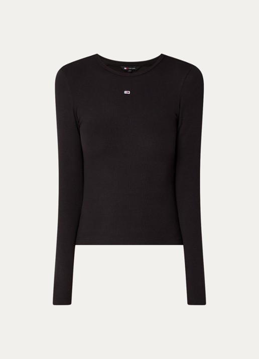 Tommy Hilfiger Slim Ribbed Long Sleeve T-Shirt - voorkant 2 zwart