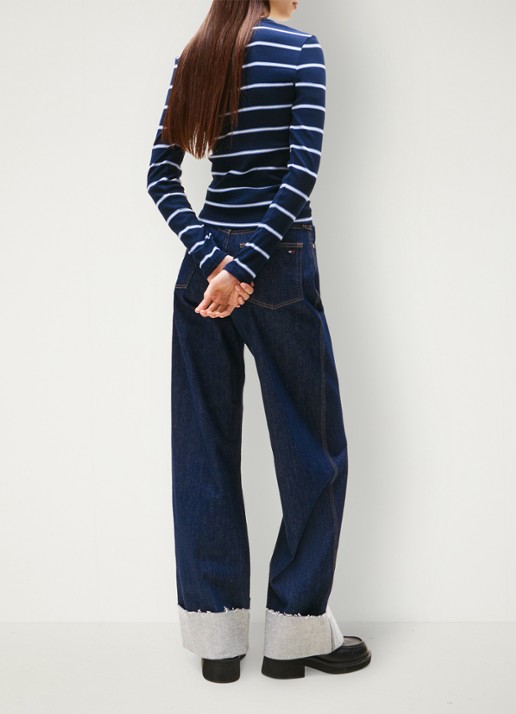 Tommy Hilfiger Slim Ribbed Long Sleeve T-Shirt - achterkant 3 dark night navy / stripe-0a6 / blauw