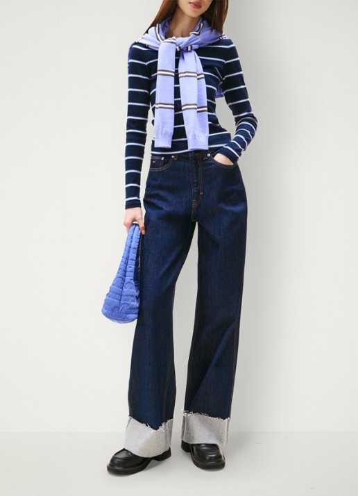 Tommy Hilfiger Slim Ribbed Long Sleeve T-Shirt - voorkant 5 dark night navy / stripe-0a6 / blauw