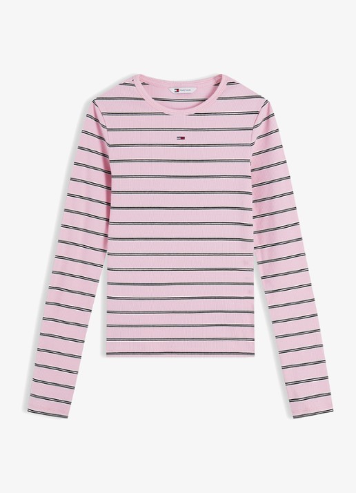 Tommy Hilfiger Slim Ribbed Long Sleeve T-Shirt - voorkant 3 roze