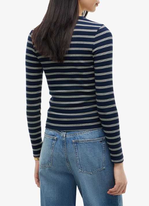 Tommy Hilfiger Slim Ribbed Long Sleeve T-Shirt - achterkant 5 dark blue / day lily stripe-0x5 / blauw