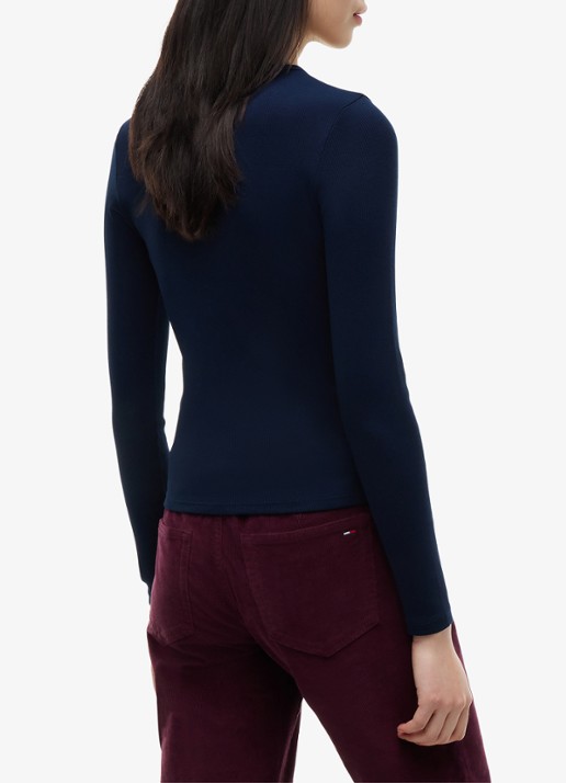 Tommy Hilfiger Slim Ribbed Long Sleeve T-Shirt - achterkant dark blue-c1g / blauw