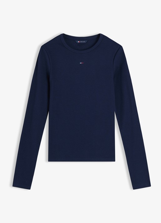 Tommy Hilfiger Slim Ribbed Long Sleeve T-Shirt - voorkant 2 dark blue-c1g / blauw