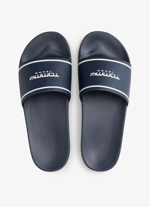 Tommy Hilfiger Slipper met logo - detail donkerblauw