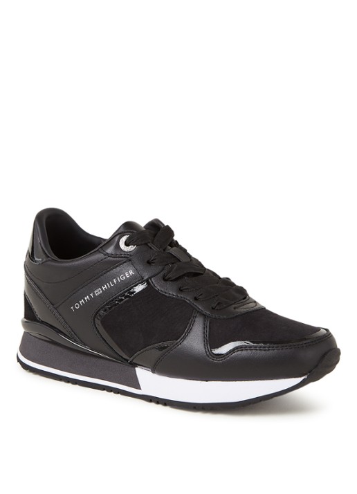 Tommy Hilfiger Sneaker met sleehak van leer - voorkant 4 zwart